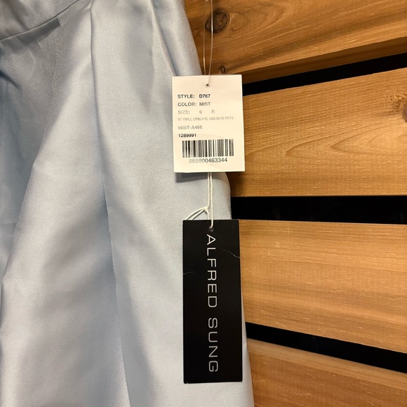 NWT Alfred Sung Satin Twill Mist Cap Sleeve Light Blue Dress Dessy Bridesmaid - Picture 2 of 11